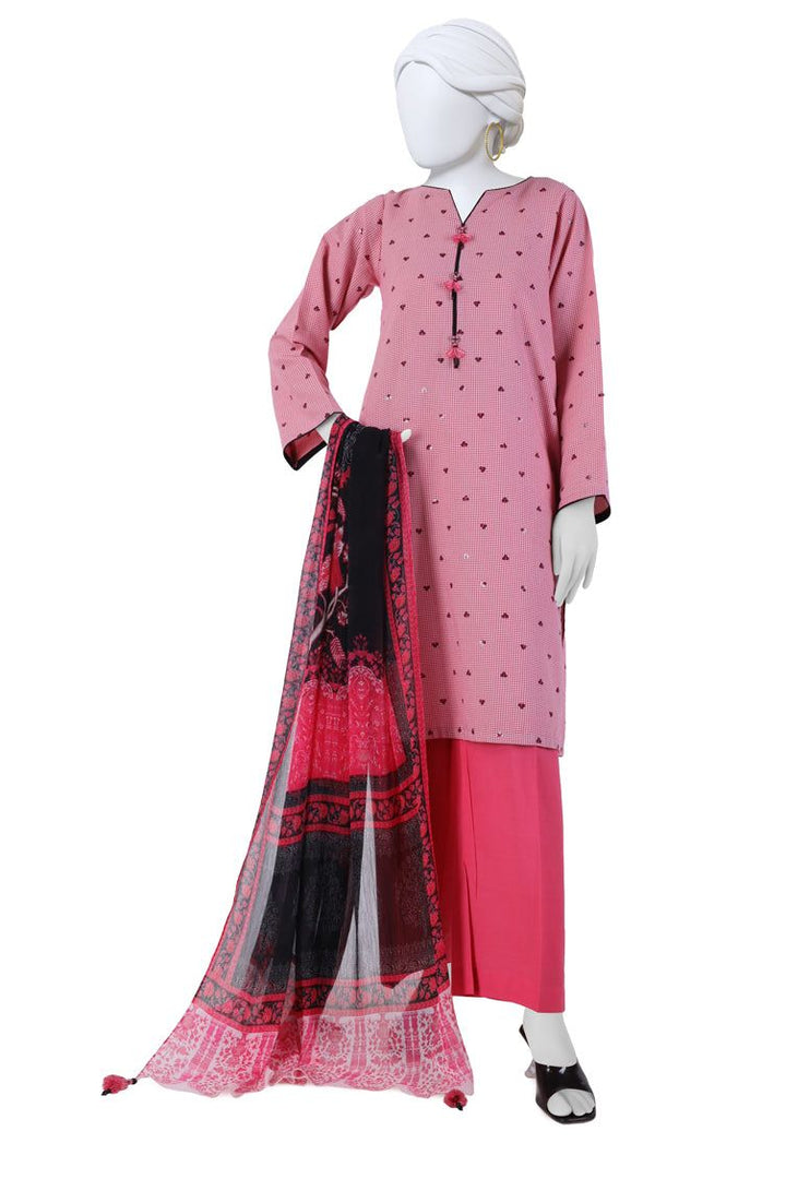 Dobby Red Stitched Suit - J. Junaid Jamshed