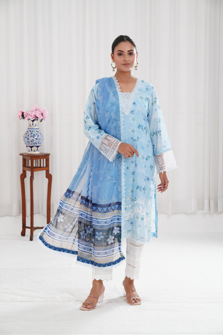 Moonlit Blue - Farasha Printed Essentials Stitched