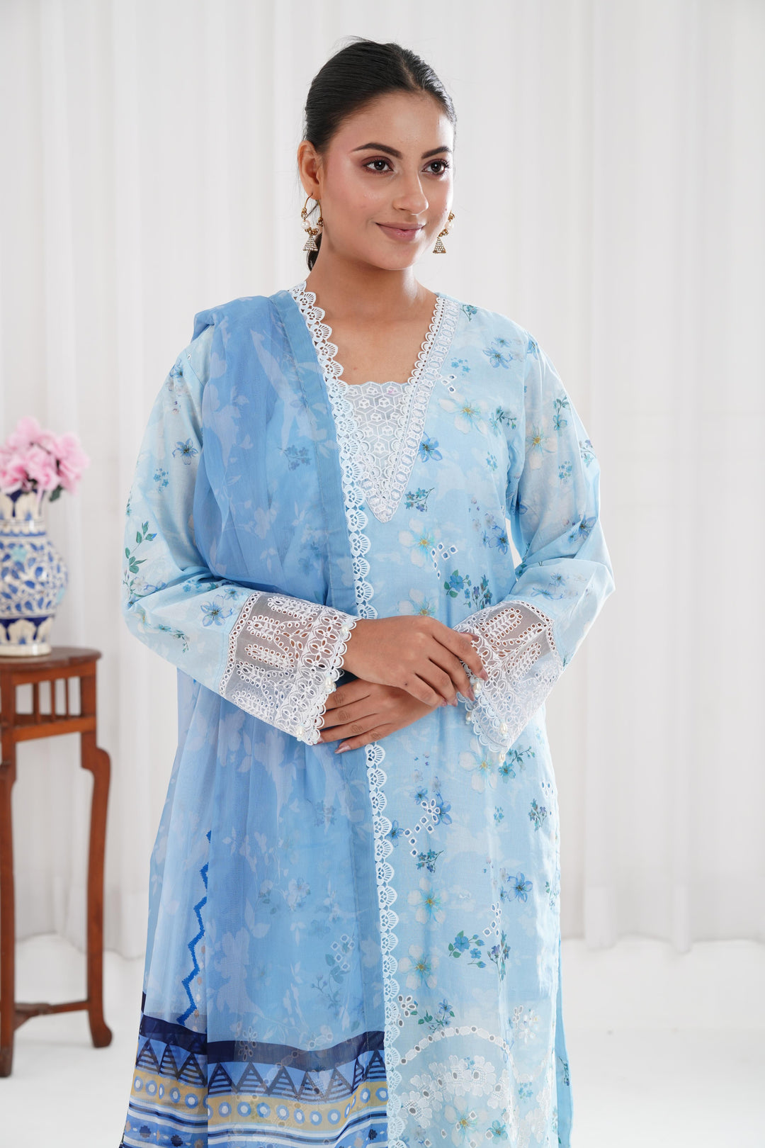 Moonlit Blue - Farasha Printed Essentials Stitched
