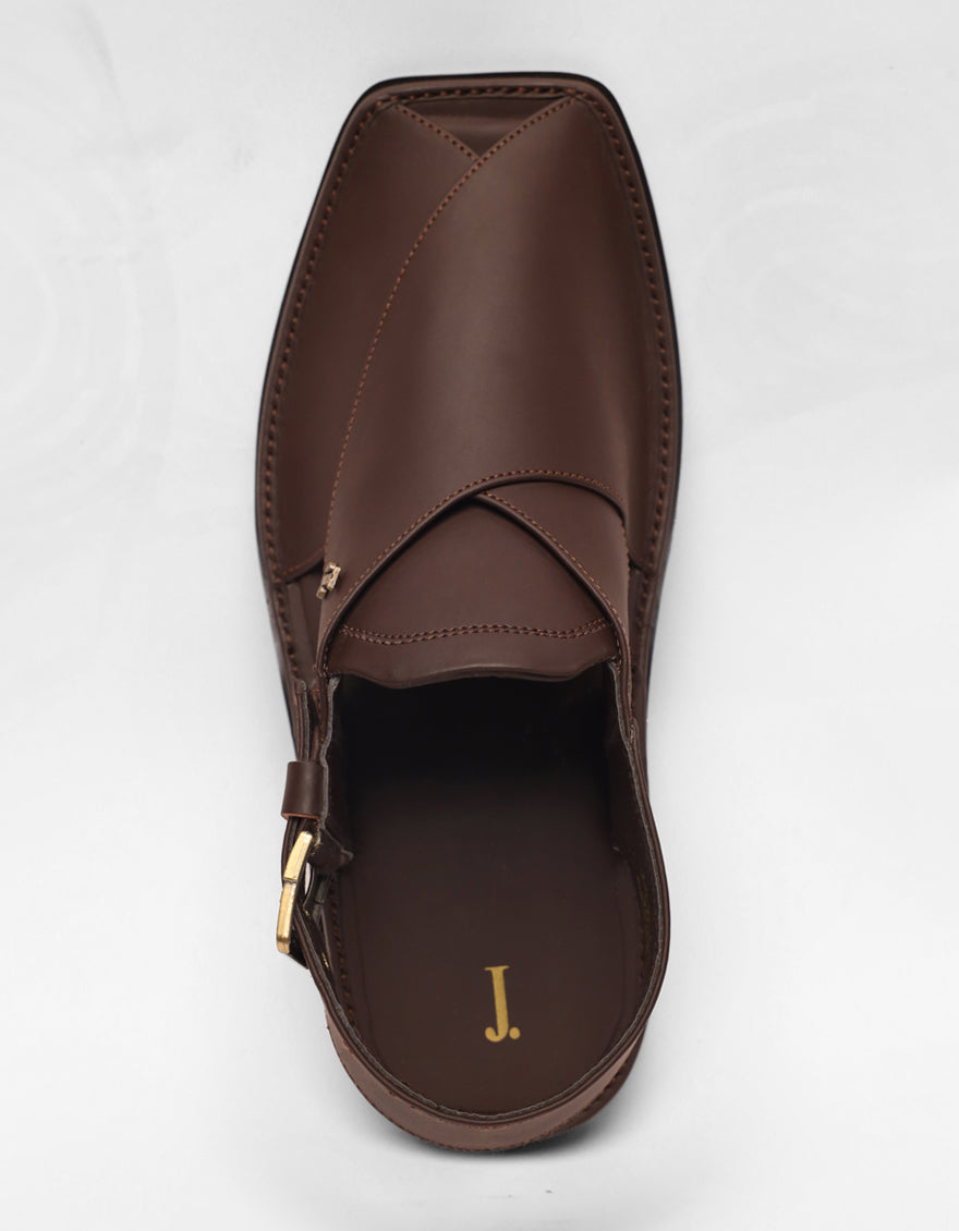 Plain Brown Peshawari Chappal - J. Junaid Jamshed