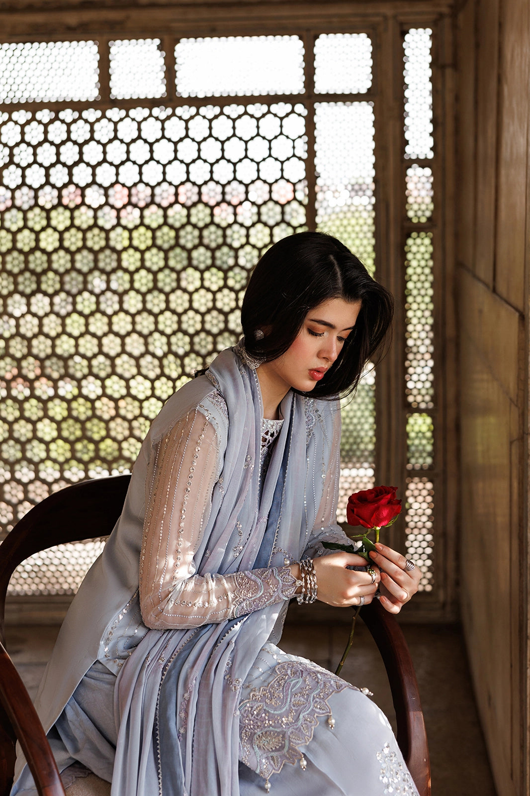 Silk & Chiffon Grey Stitched Suit - Vanya