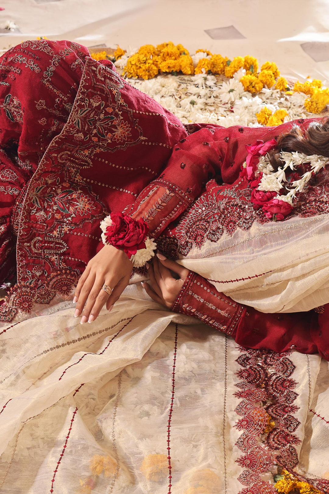 Cotton Net Maroon 3 Piece Stitched Suit - Khas