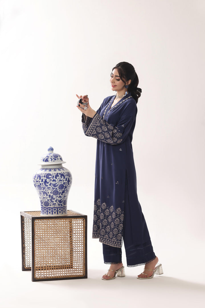 Linen Blue Stitched Suit  - Raqsam