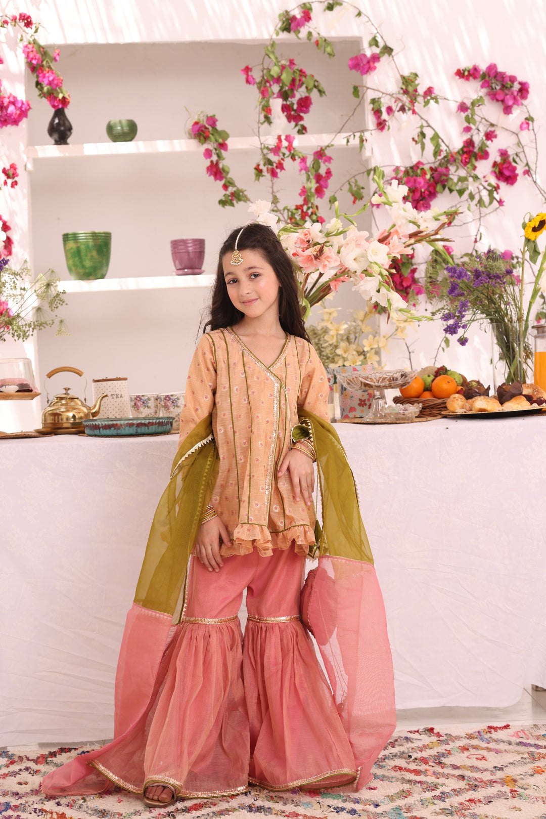 Cotton Lorex & Mesuri Gharara Suit Peach Pink - Sana's