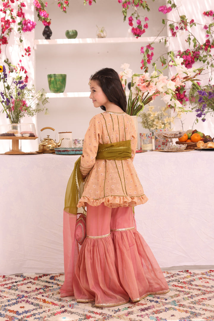 Cotton Lorex & Mesuri Gharara Suit Peach Pink - Sana's