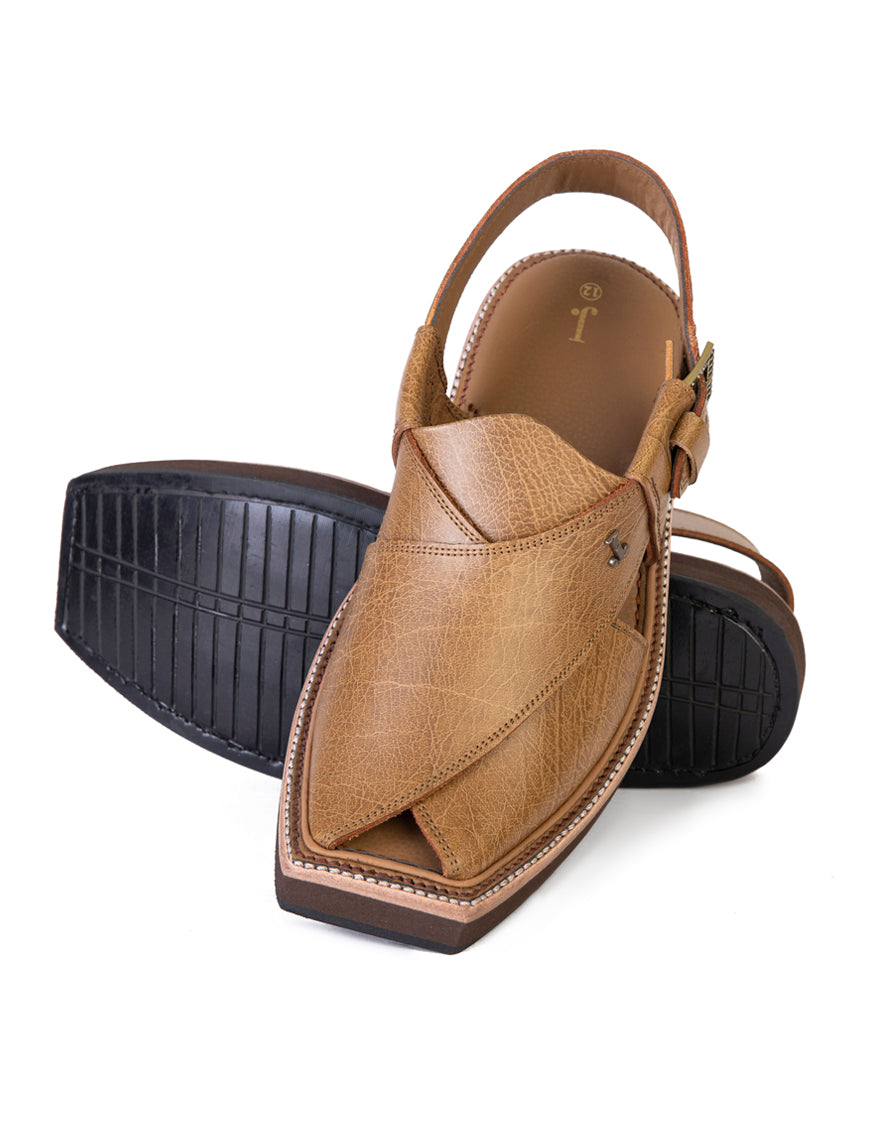 Plain Camel Brown Peshawari Chappal - J. Junaid Jamshed