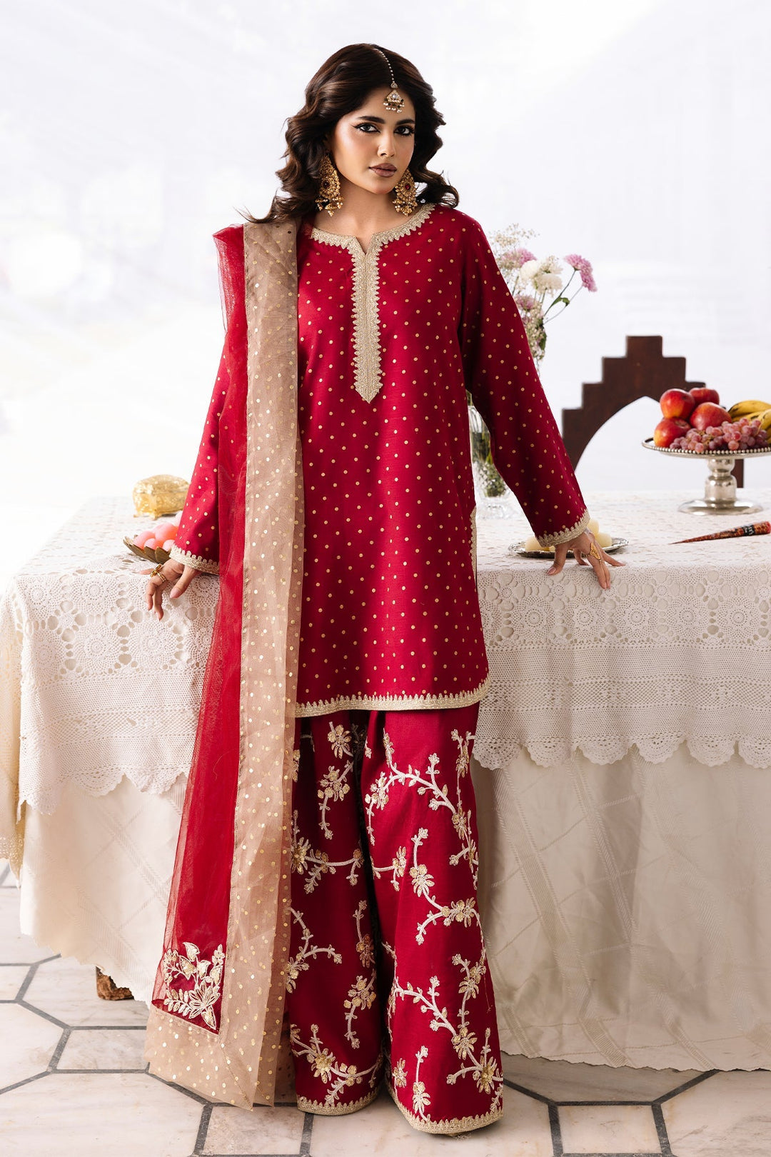 Raw Silk Maroon Stitched Suit - Charizma