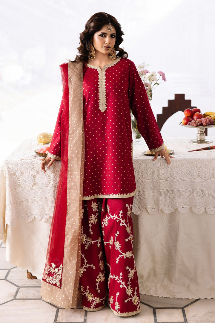 Raw Silk Maroon Stitched Suit - Charizma