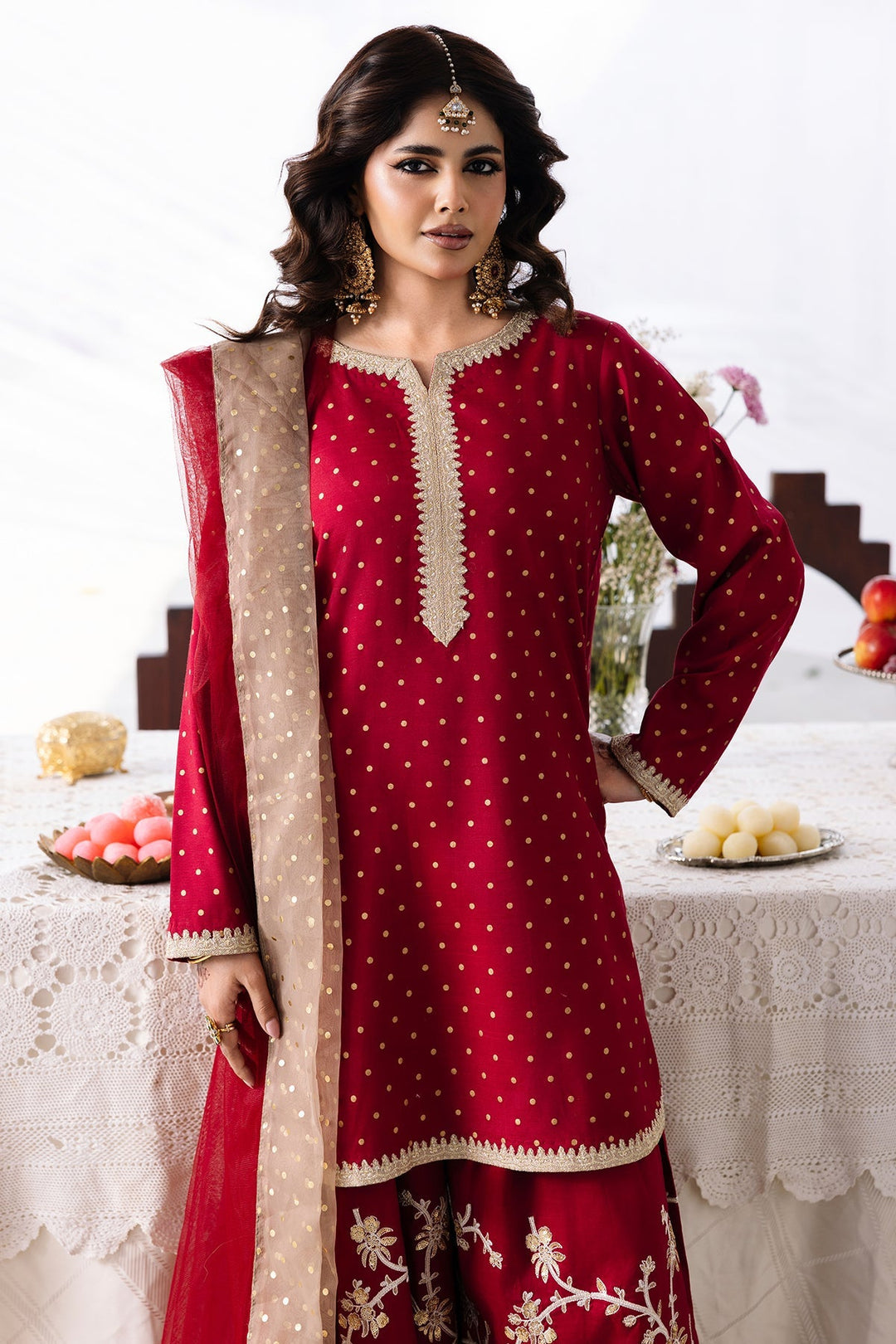 Raw Silk Maroon Stitched Suit - Charizma