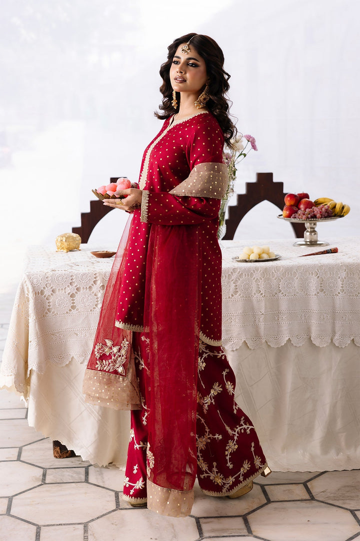 Raw Silk Maroon Stitched Suit - Charizma