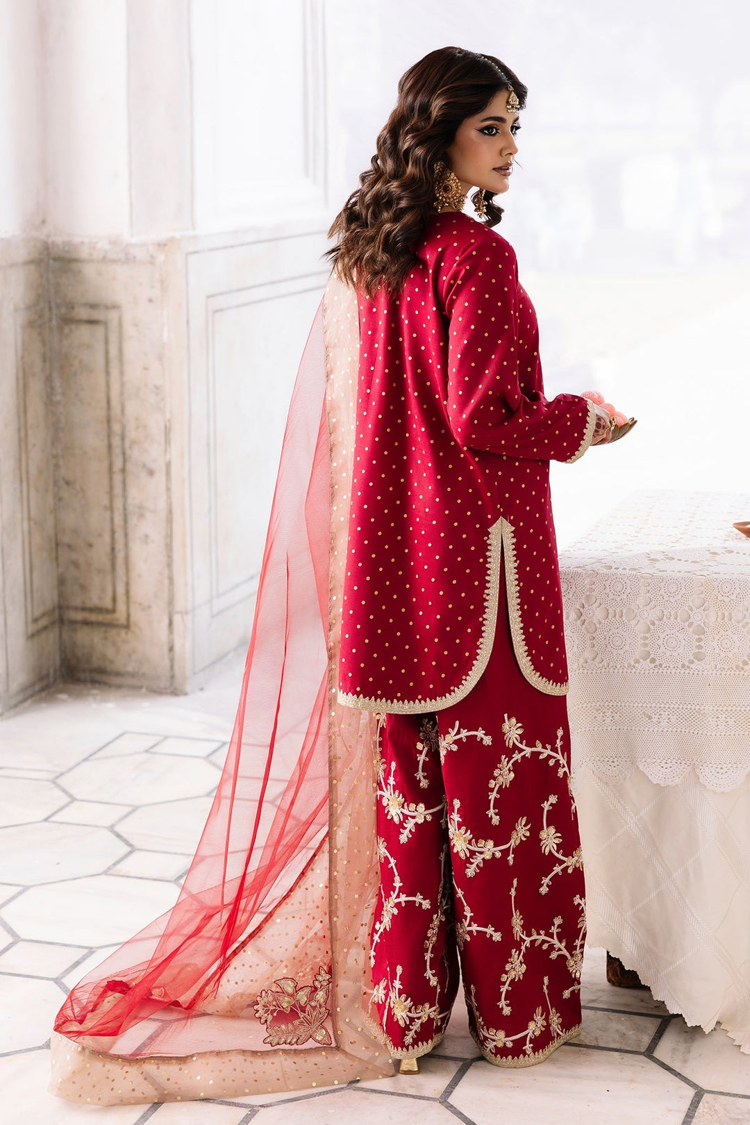 Raw Silk Maroon Stitched Suit - Charizma