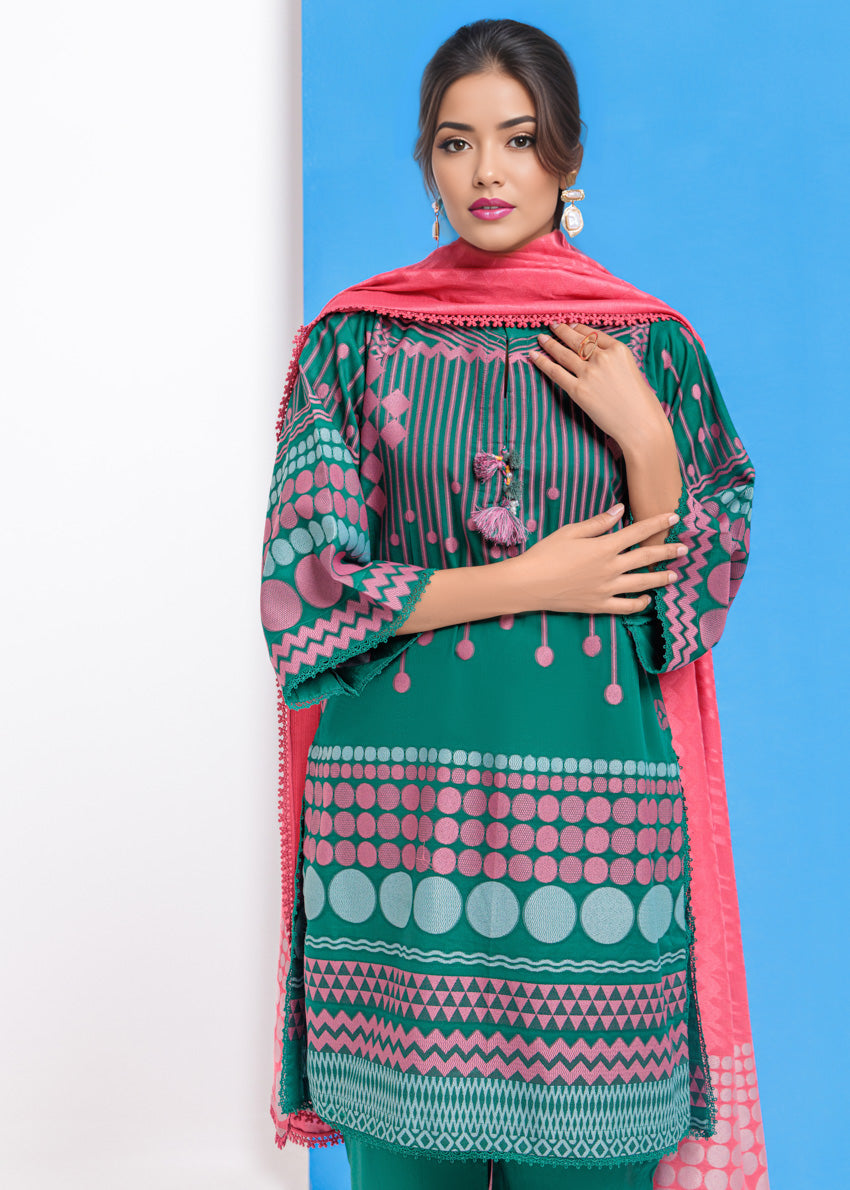 Jacquard Green Stitched Suit - Bonanza