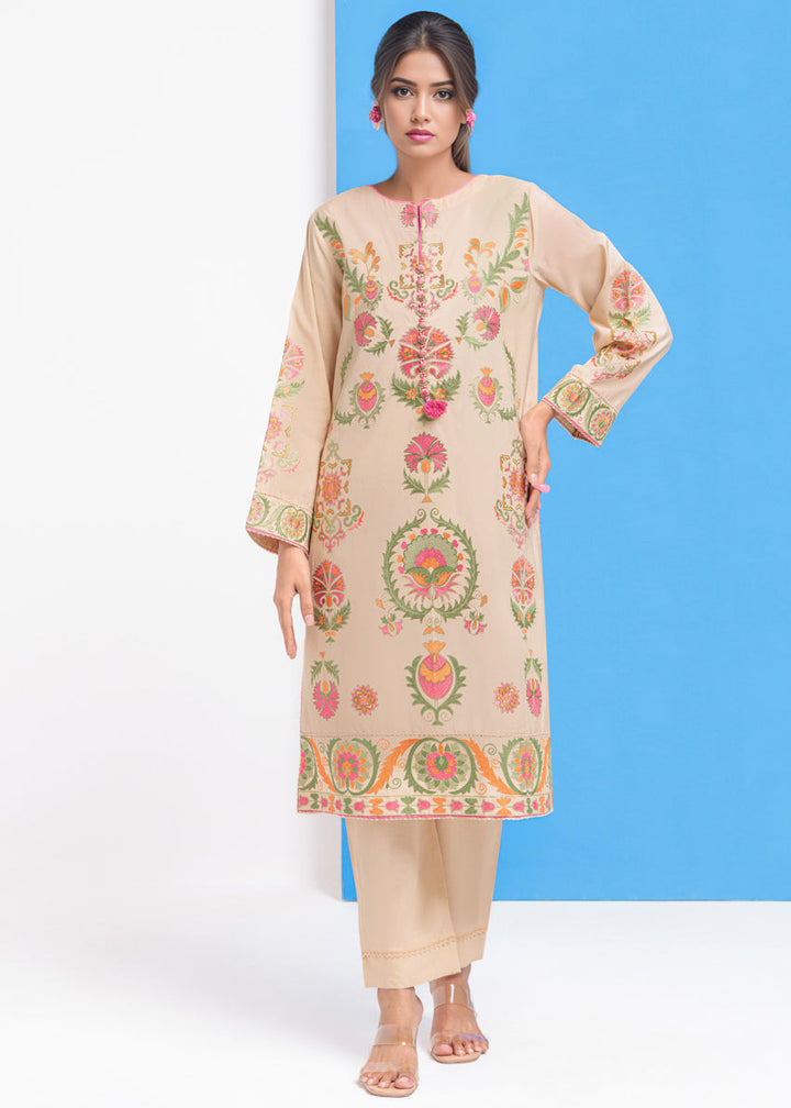 Cotton Silk Caramel Stitched Suit - Bonanza