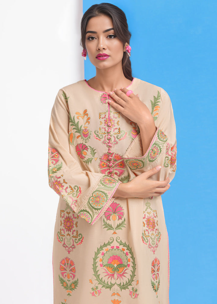 Cotton Silk Caramel Stitched Suit - Bonanza