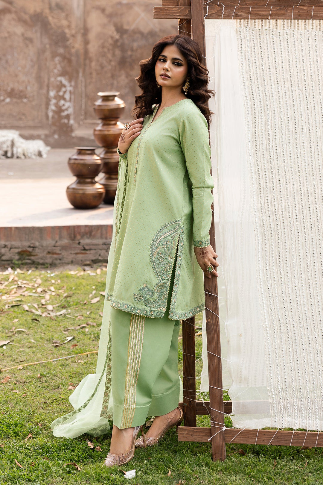 Raw Silk Mint Green Stitched Suit - Charizma