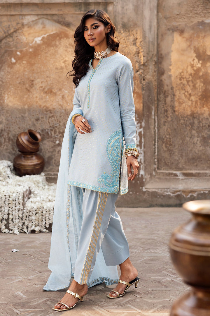 Raw Silk Sky Blue Stitched Suit - Charizma
