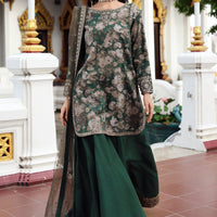 Embroidered Raw Silk Green Stitched Suit - Charizma
