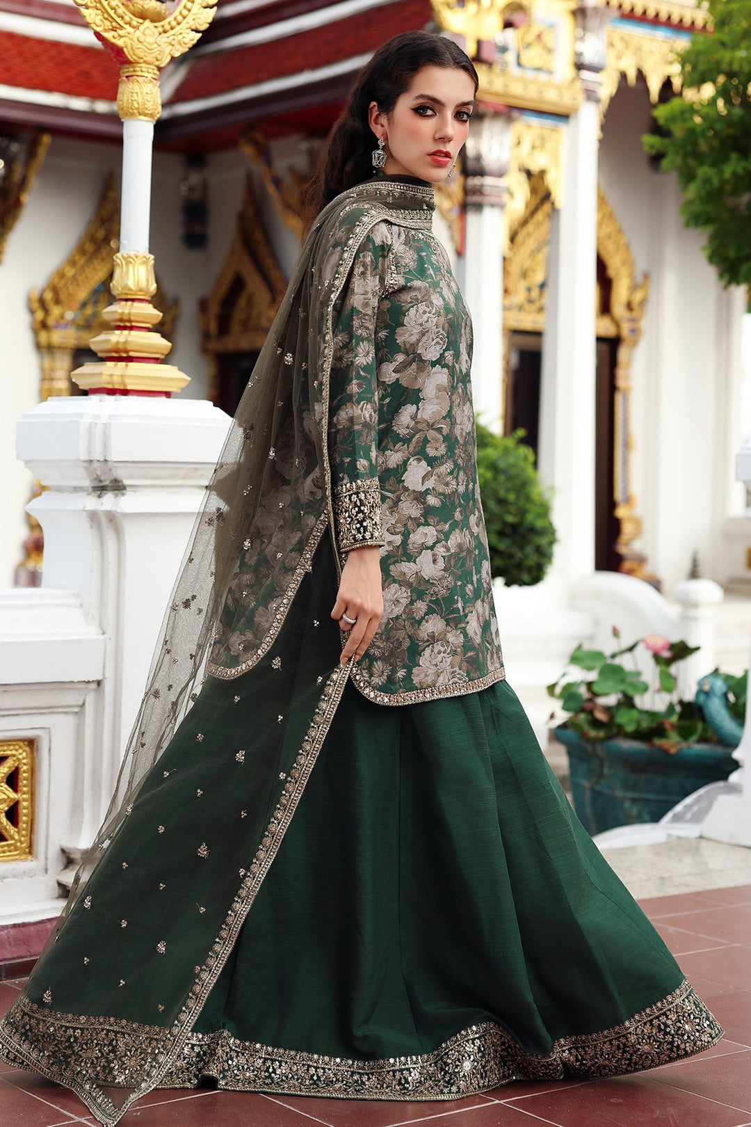 Embroidered Raw Silk Green Stitched Suit - Charizma