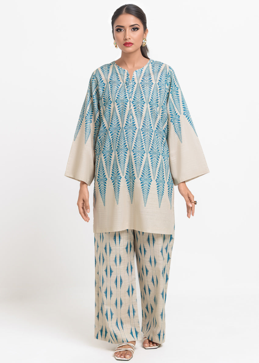 Khaddar Cream Stitched Suit - Bonanza