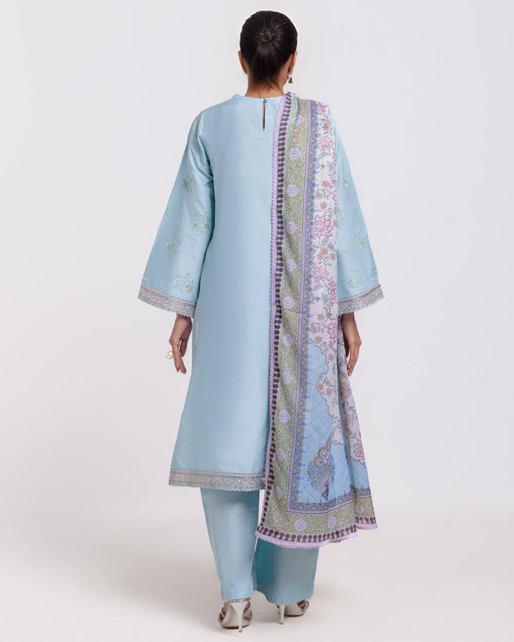 Cotton Net Light Blue Stitched Suit - Bonanza