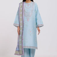 Cotton Net Light Blue Stitched Suit - Bonanza