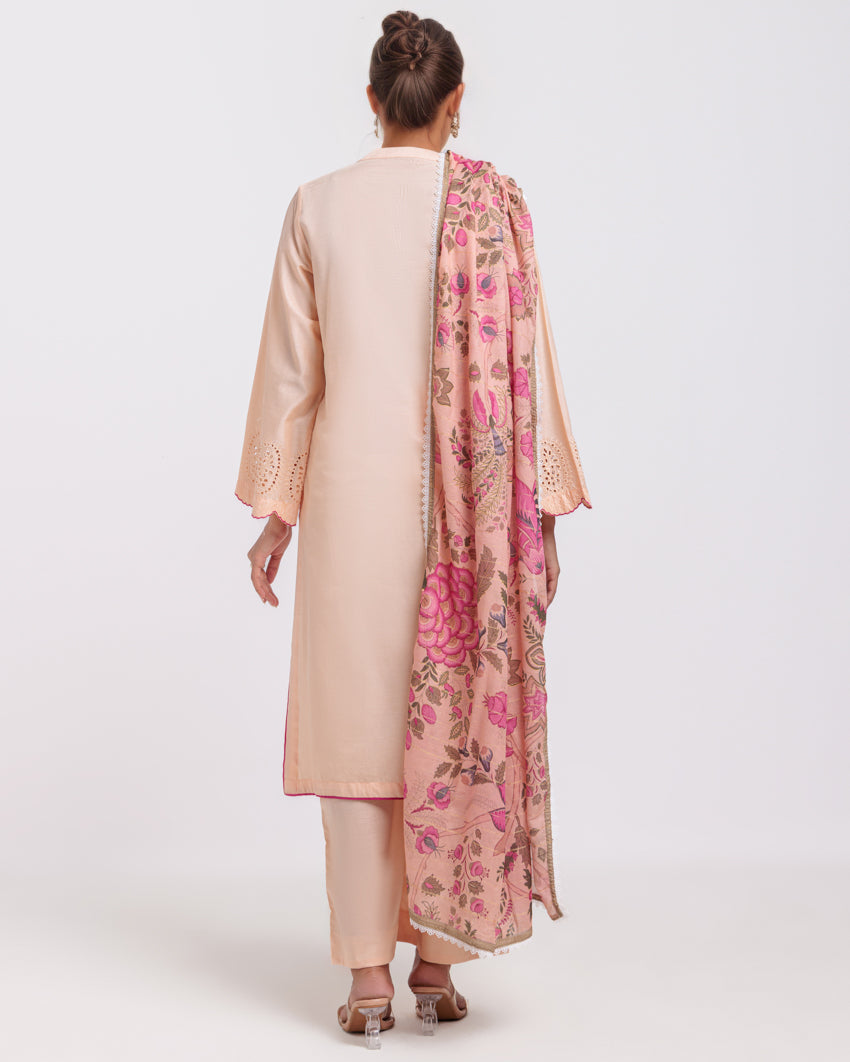 Dobby Light Peach Stitched Suit - Bonanza