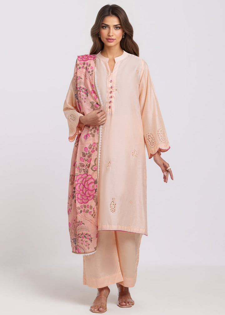 Dobby Light Peach Stitched Suit - Bonanza