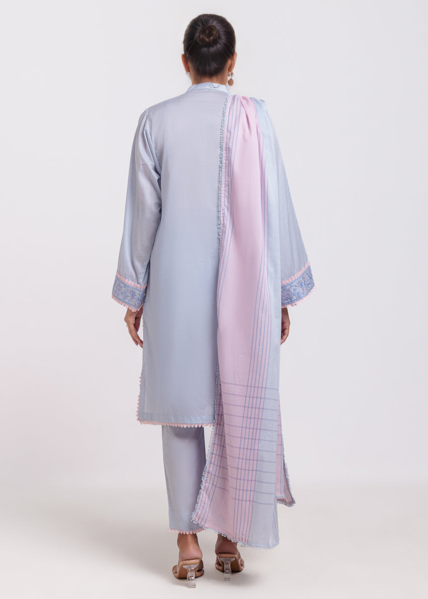Dobby Light Blue Stitched Suit - Bonanza