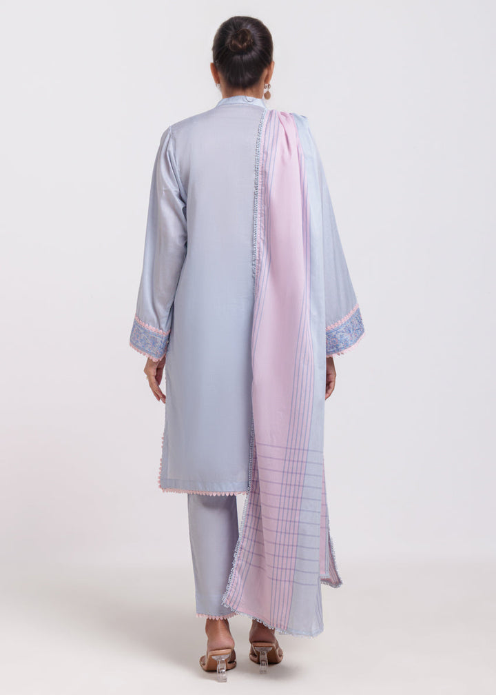 Dobby Light Blue Stitched Suit - Bonanza