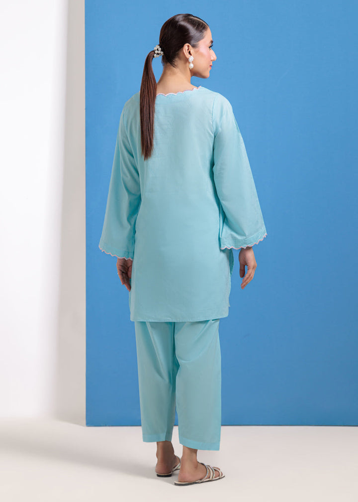 Jacquard Sky Blue Stitched Suit - Bonanza