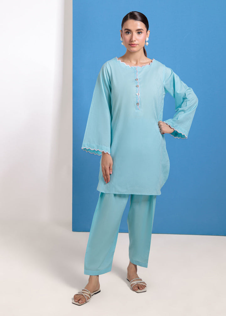 Jacquard Sky Blue Stitched Suit - Bonanza
