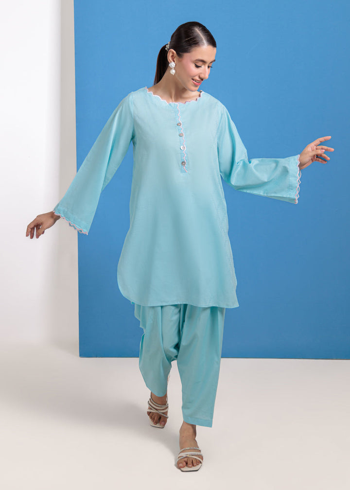 Jacquard Sky Blue Stitched Suit - Bonanza
