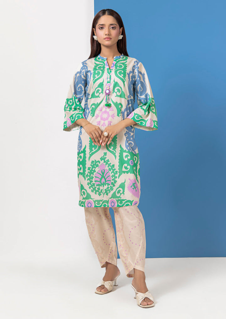 Lawn Cream Stitched Suit - Bonanza