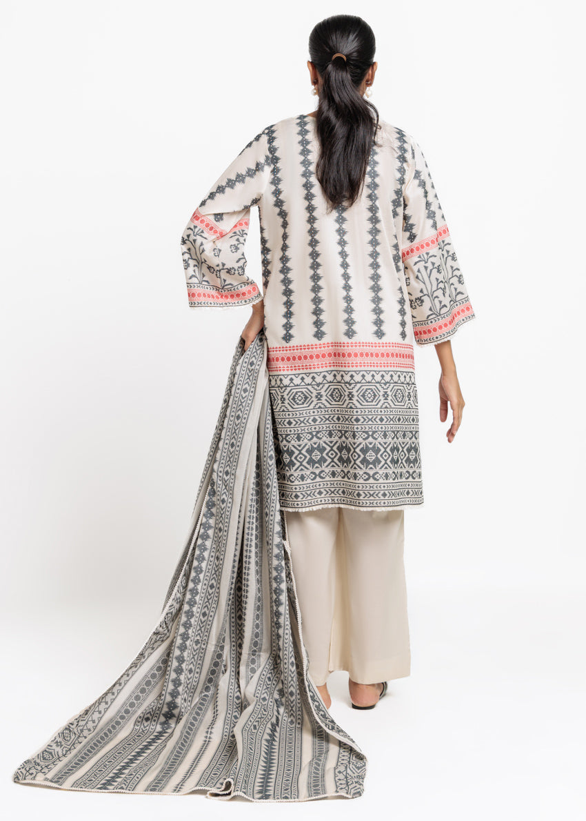 Jacquard Off White Stitched Suit - Bonanza