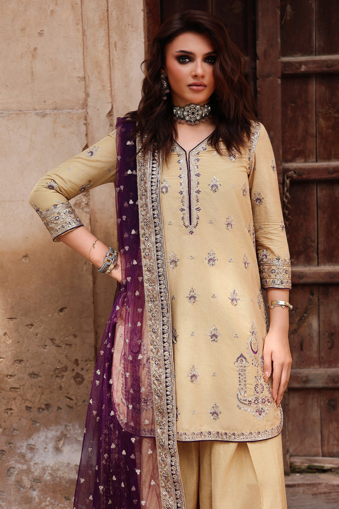 Embroidered Raw Silk Skin Stitched Suit - Charizma