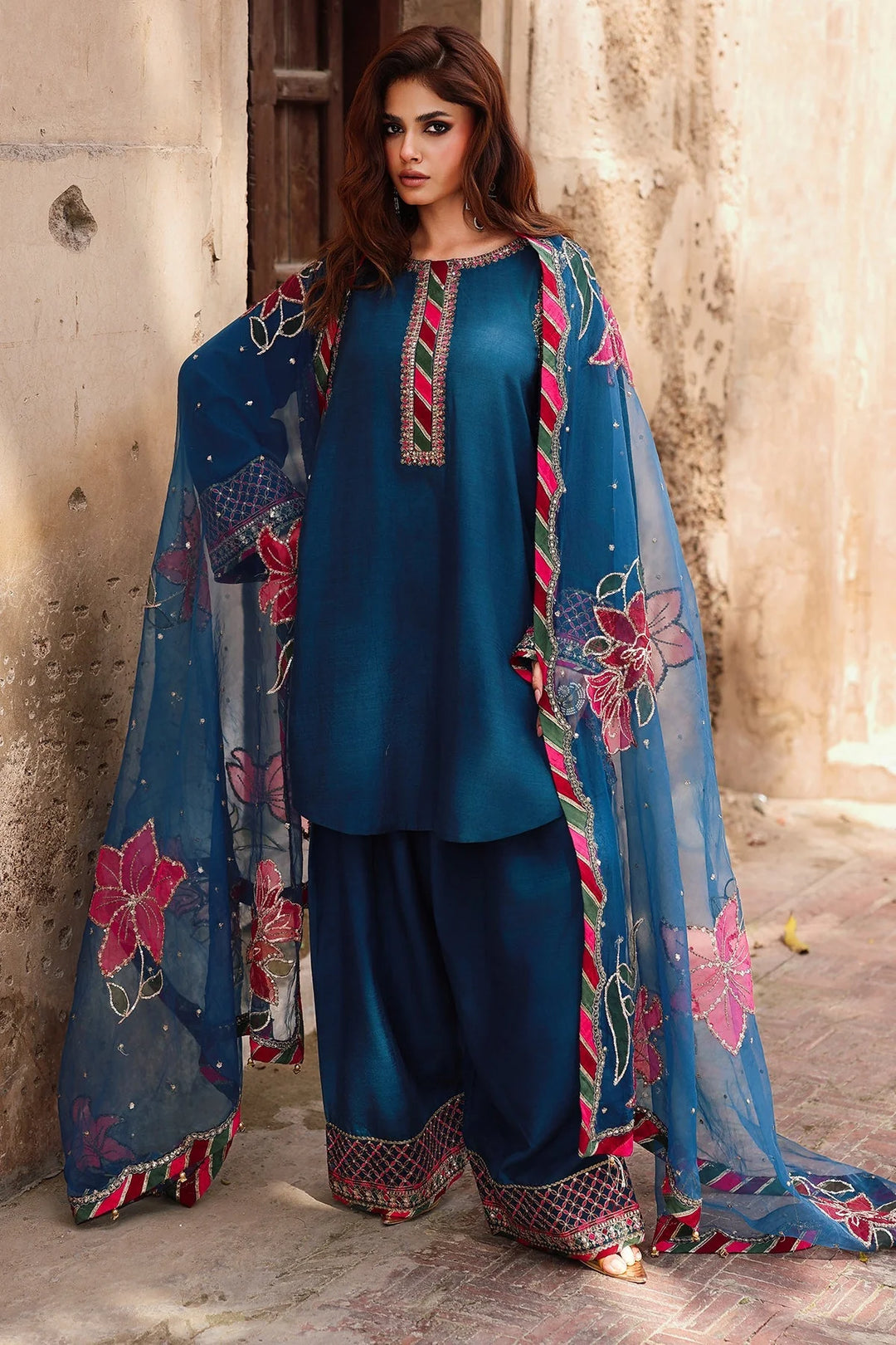Embroidered Organza Blue Stitched Suit - Charizma