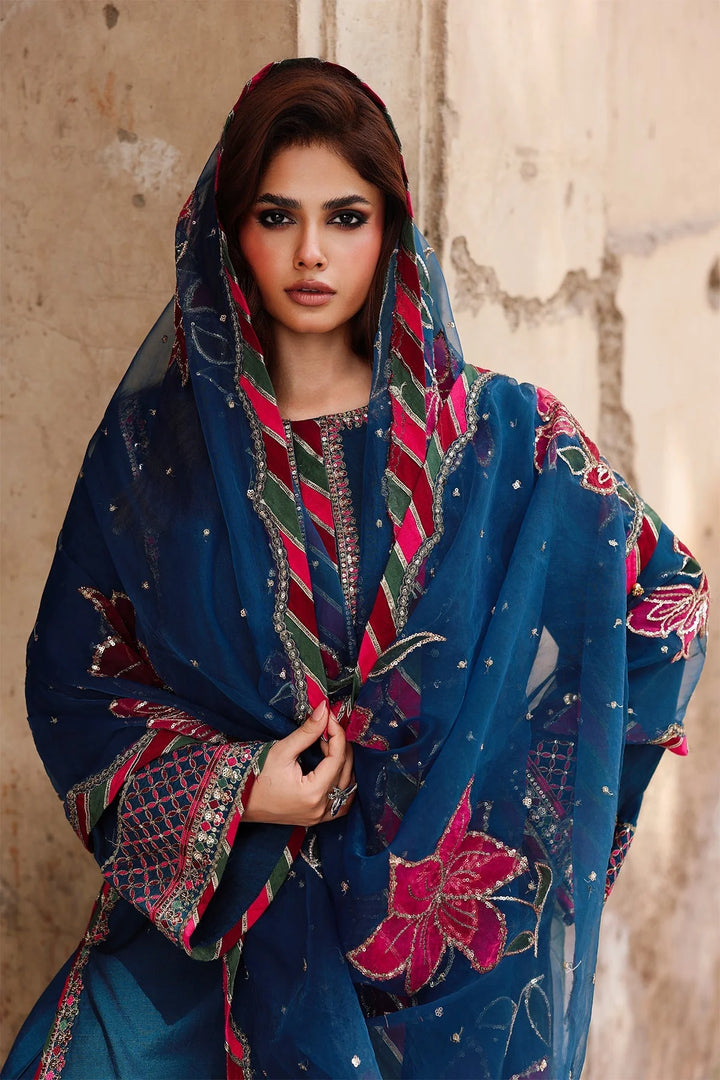 Embroidered Organza Blue Stitched Suit - Charizma