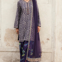 Embroidered Raw Silk Purple Stitched Suit - Charizma