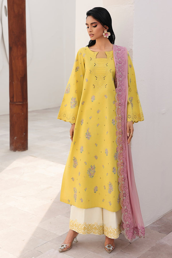 Embroidered Lawn Yellow Stitched Suit - Charizma