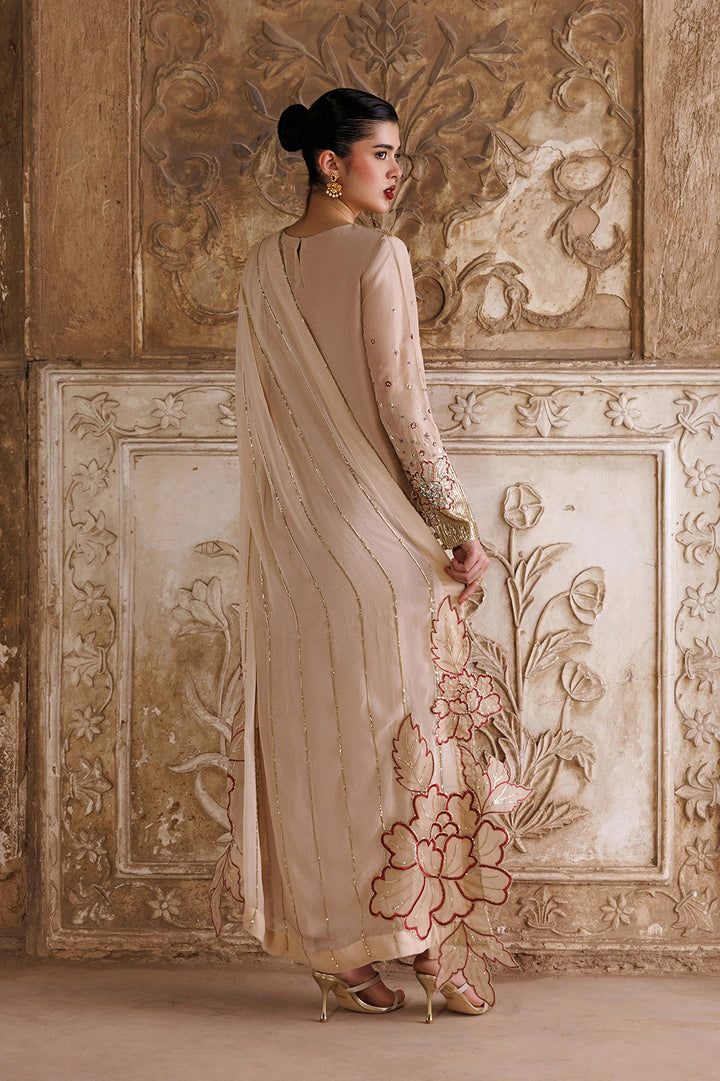 Silk & Chiffon Beige Stitched Suit - Vanya