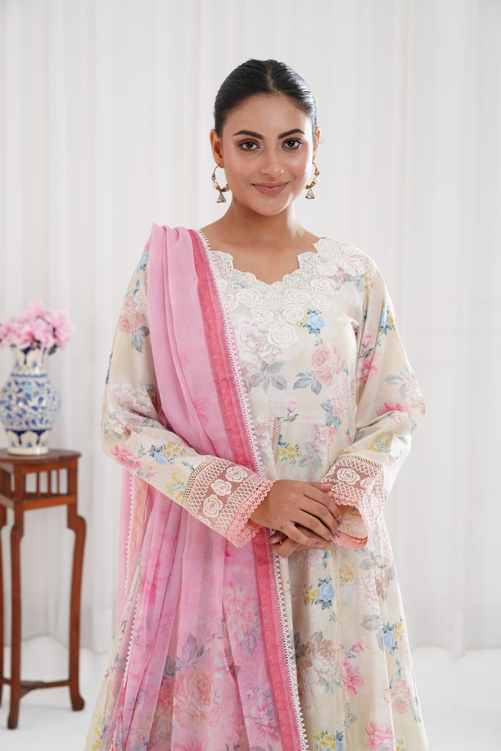 Meadow Blush - Farasha Printed Essentials Stitched