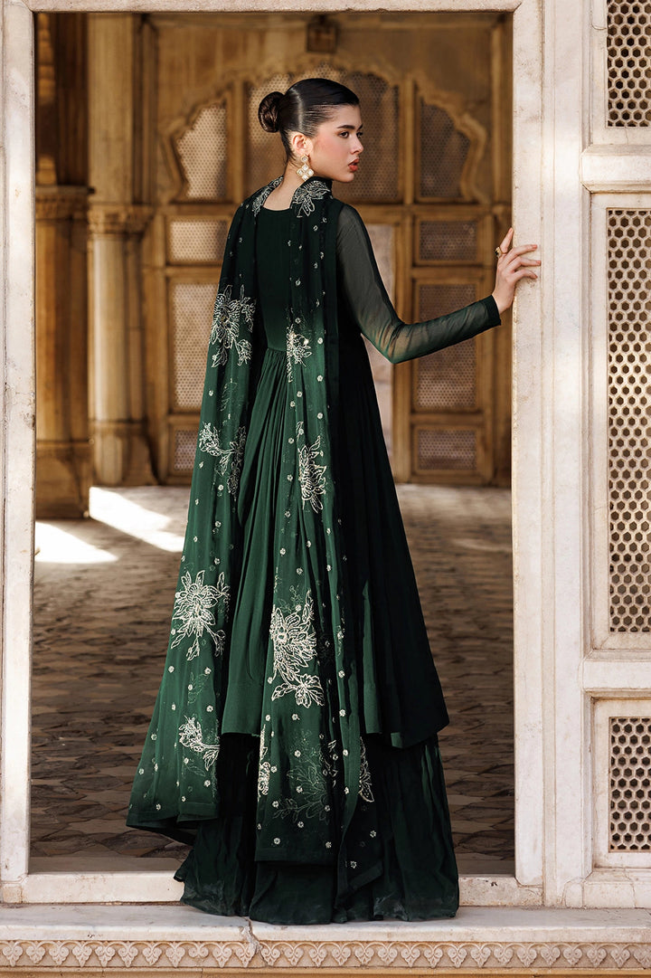 Chiffon Bottle Green Stitched Suit - Vanya
