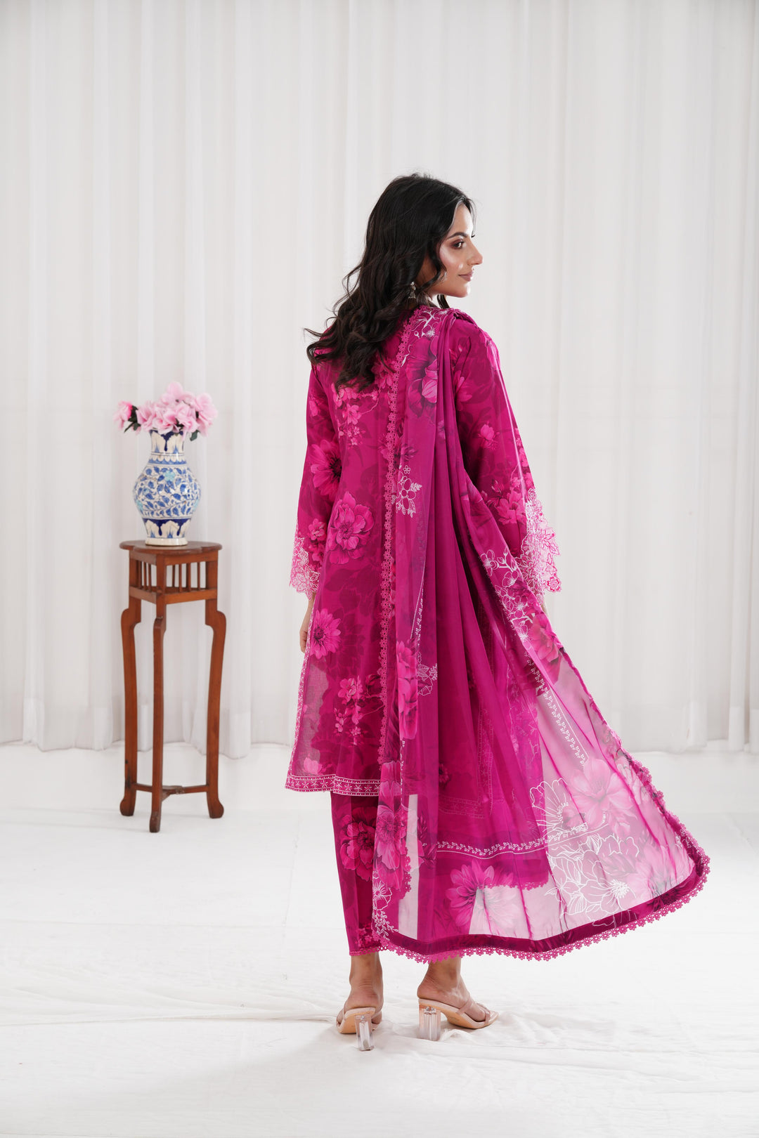 Fuchsia Flare - Farasha Printed Essentials Stitched