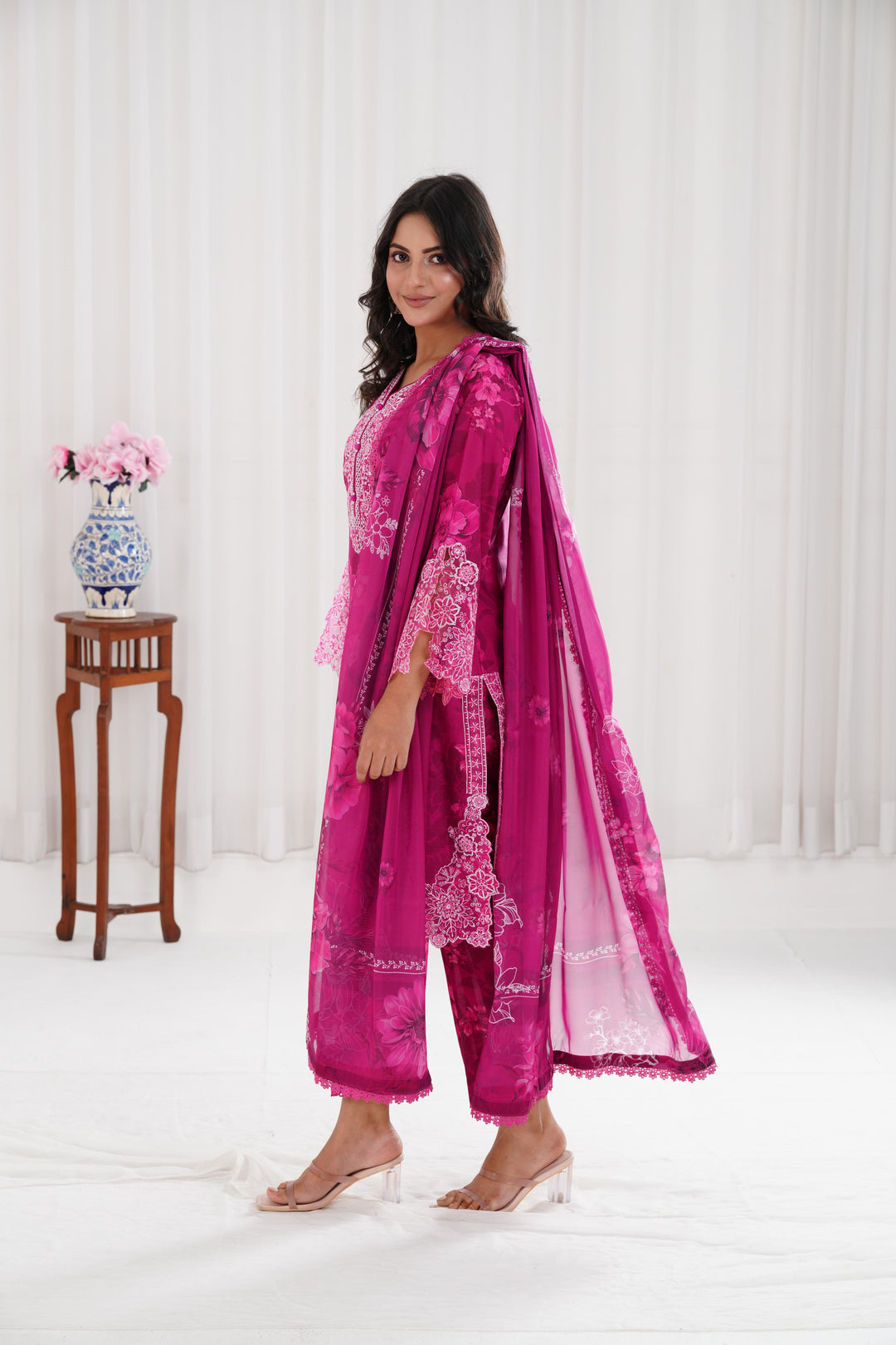 Fuchsia Flare - Farasha Printed Essentials Stitched