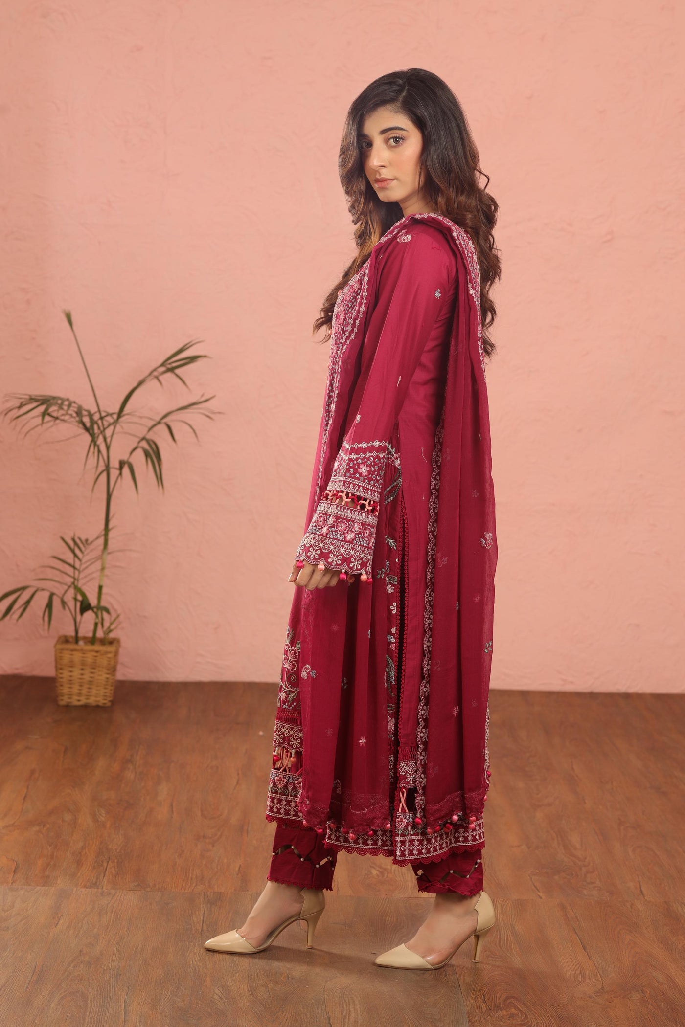 Rosy Somber - Farasha Luxury Festive Stitched