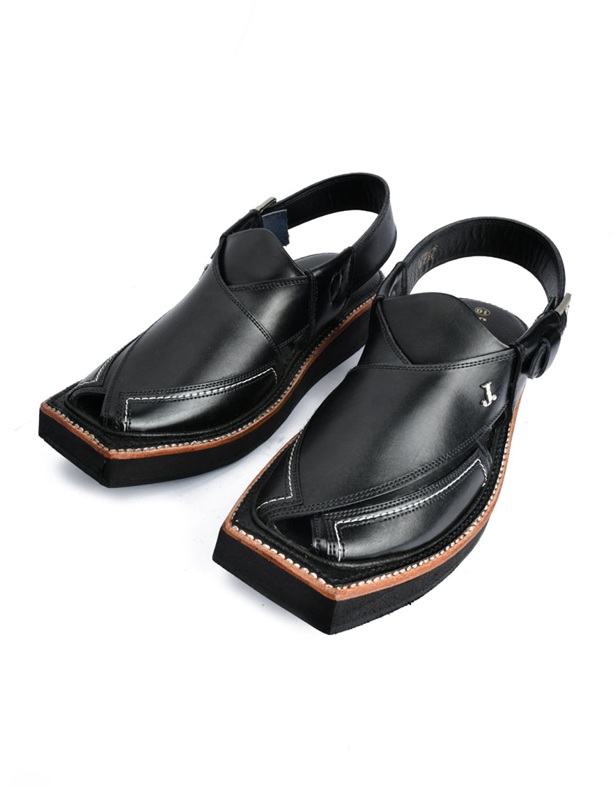 High Chrome Black Peshawari Chappal - J. Junaid Jamshed