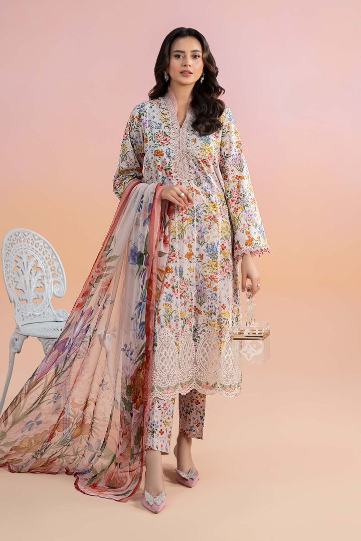 Printed Lawn Beige Stitched Suit - Maria B M Prints