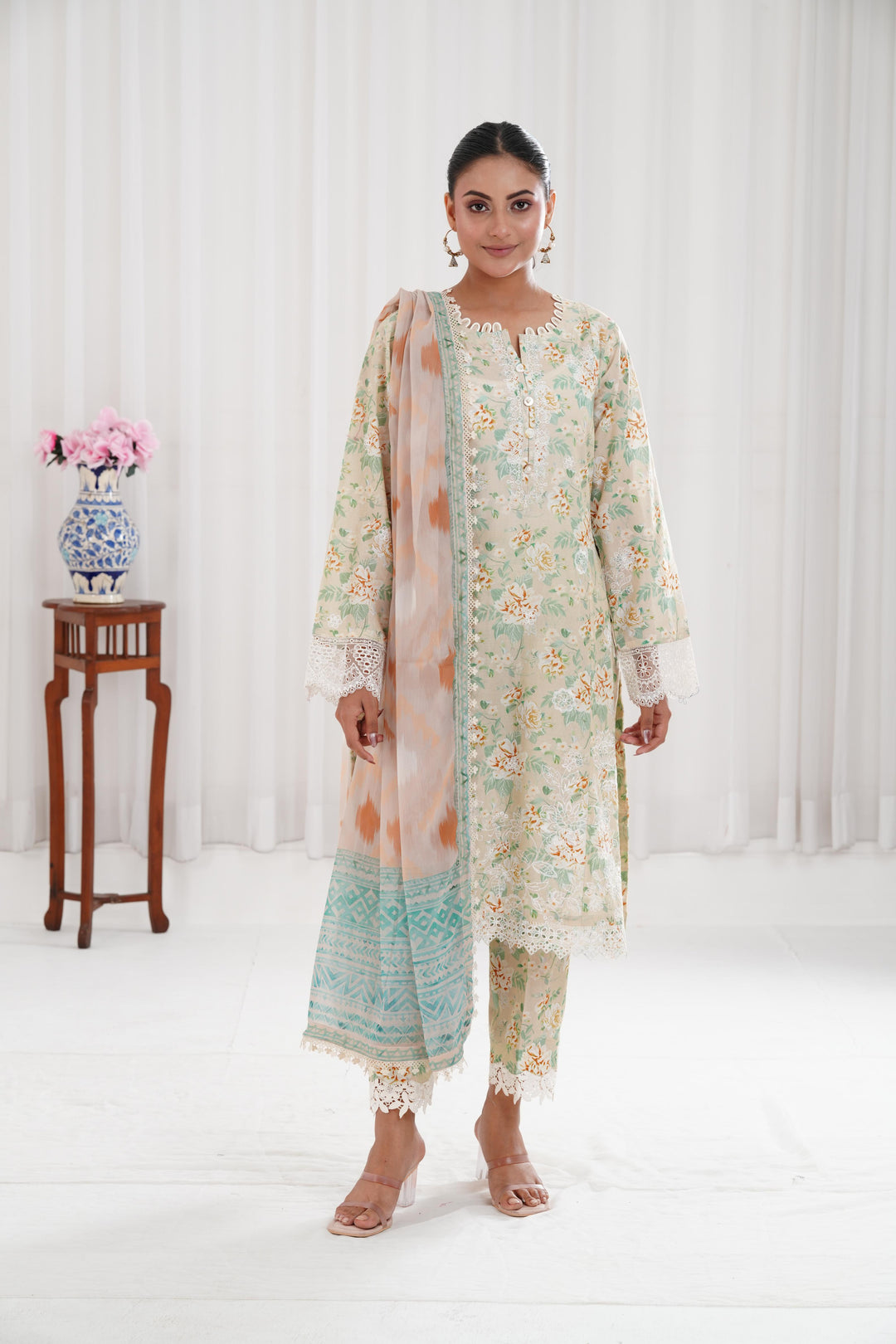 Lush Cream - Farasha Printed Essentials Stitched