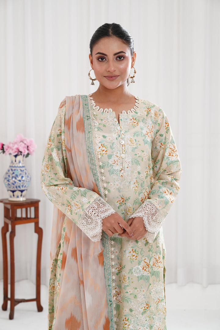 Lush Cream - Farasha Printed Essentials Stitched