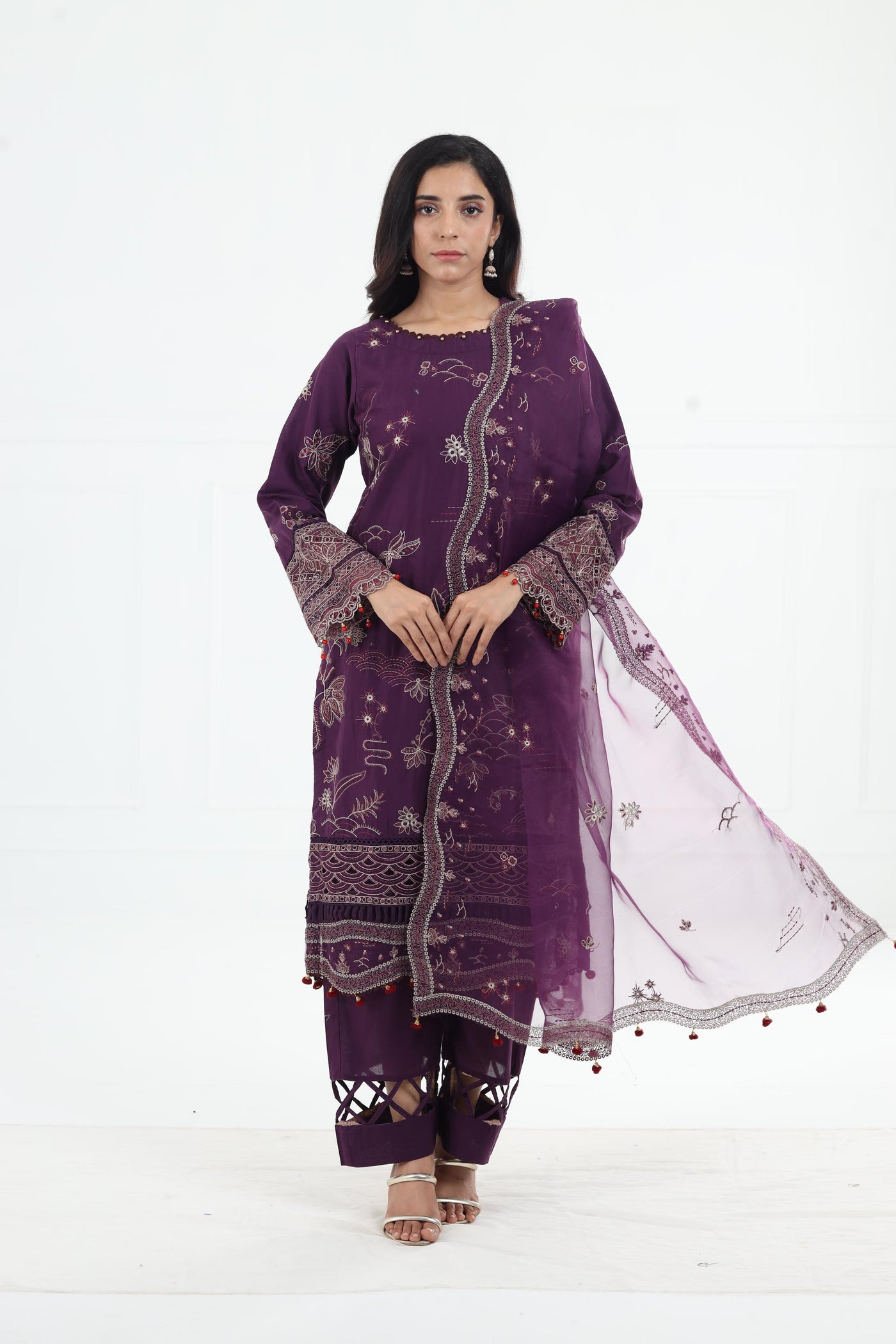 Raven Plum - Farasha Bahaar Embroidered Lawn Stitched